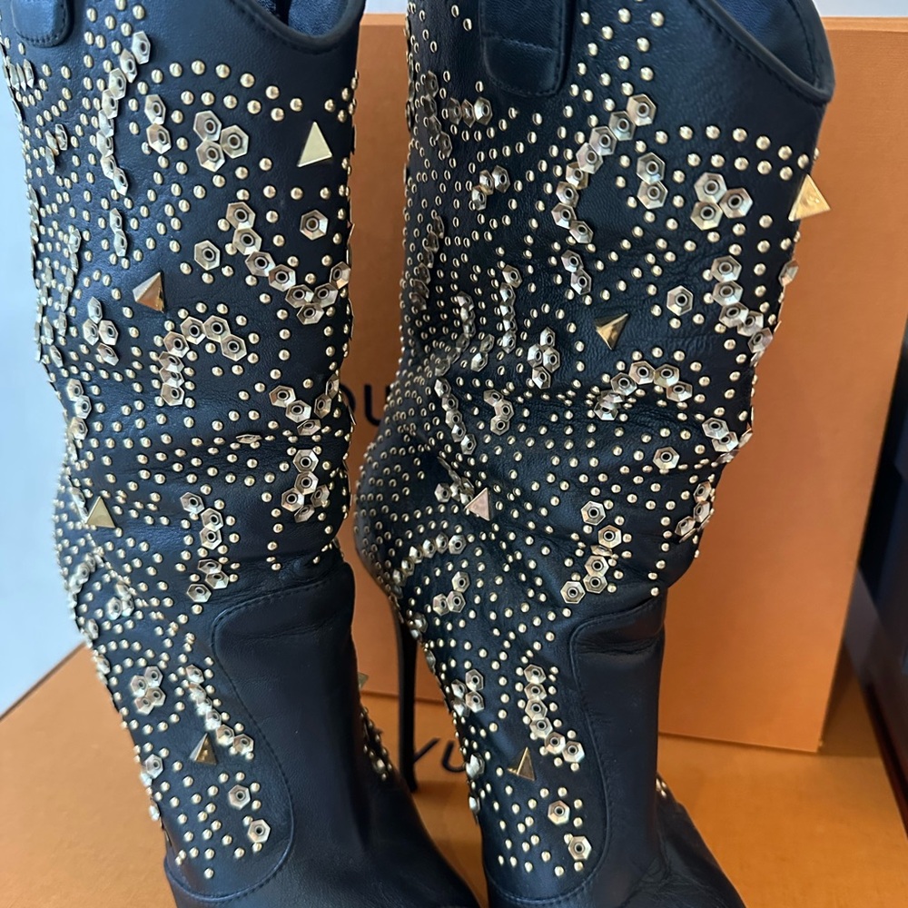 Giuseppe Zanotti Black and Gold Heeled western Boots gently used - Picture 10 of 10